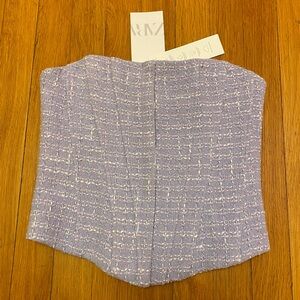 NWT Zara Strapless Corset Purple and Blue Tweed Crop Top